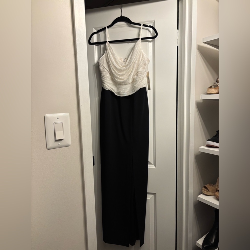 Eliza J Sexy Black/White Sequin Formal/Wedding Guest/ Prom Long Dress size 6 NWT